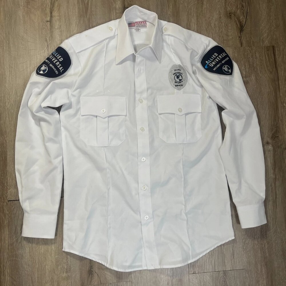 Allied Universal Security Men's Button Up Shirts 14.5 White Long Sleeve Badge